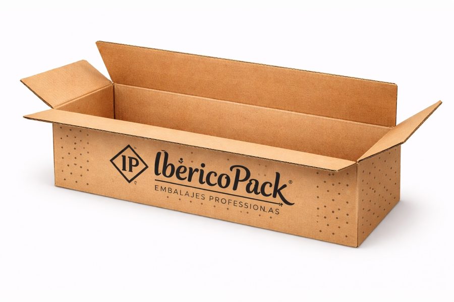 Caja para jamones canal doble abierta Caja de cartón canal doble para jamones con solapas abiertas mostrando doble canal