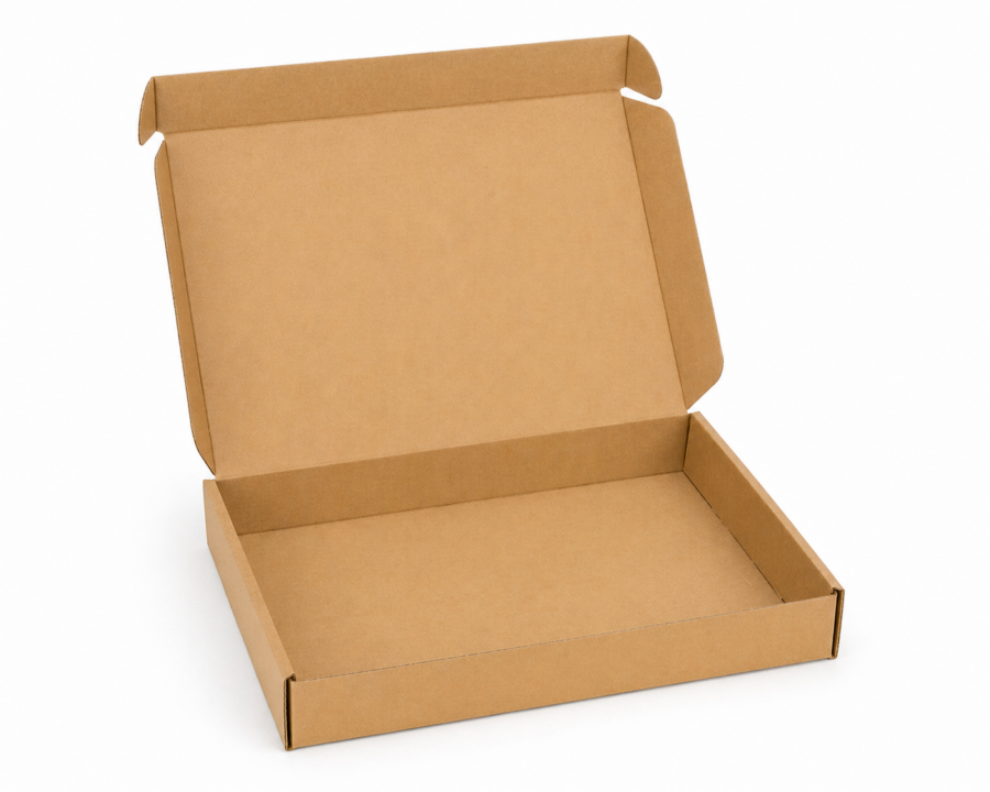 caja automontable para envíos de ropa abierta de cartón kraft para ecommerce