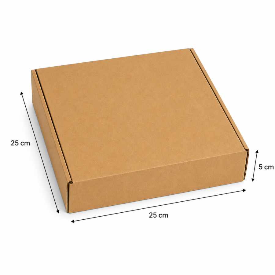 Caja de cartón 25x25x5 cm con medidas | Embalaje ecommerce Caja de cartón 25x25x5 cm con medidas exteriores para envíos