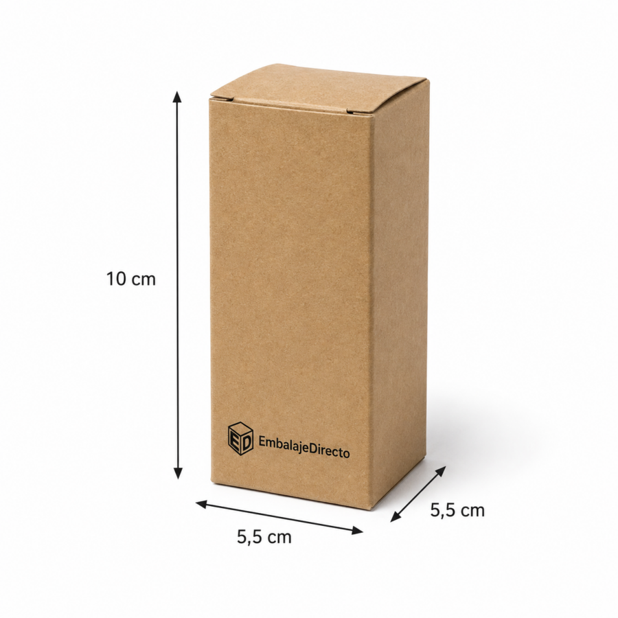 Caja para cosmética 5,5x5,5x10 cm con medidas Medidas de caja para cosmética de 5,5x5,5x10 cm en cartón kraft