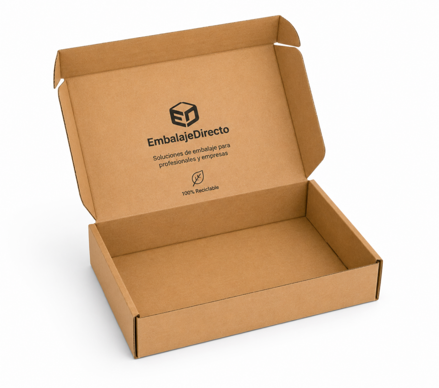 Caja para empanadillas abierta con impresión personalizada en cartón kraft
