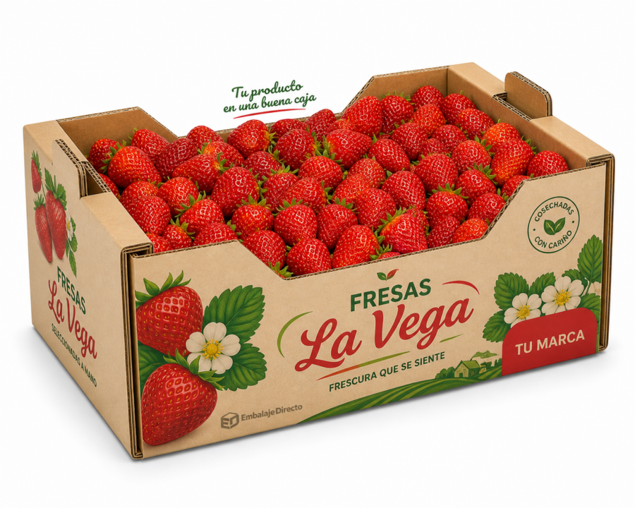 Caja de cartón personalizada llena de fresas para 2 kg Caja personalizada para fresas de 2 kg con impresión a color