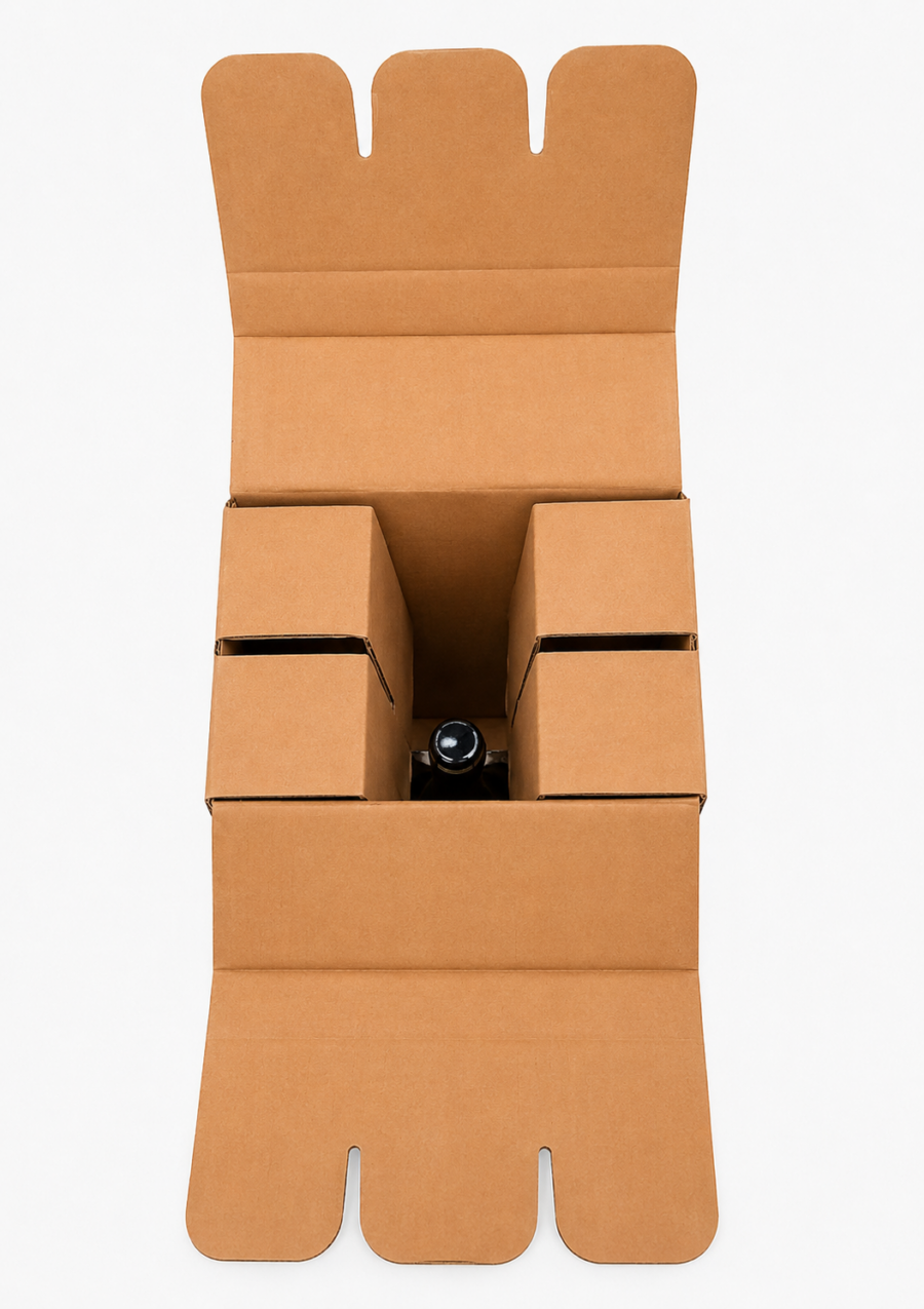 Caja abierta para vino con sistema de cierre y separado Caja para 6 botellas de vino abierta con solapas y separadores interiores 26,5x18x35 cm