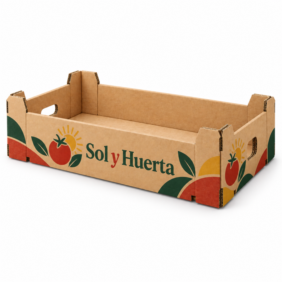 Caja para tomates con impresión digital a color Sol y Huerta Caja para tomates 50x30x11 cm con impresión digital a todo color