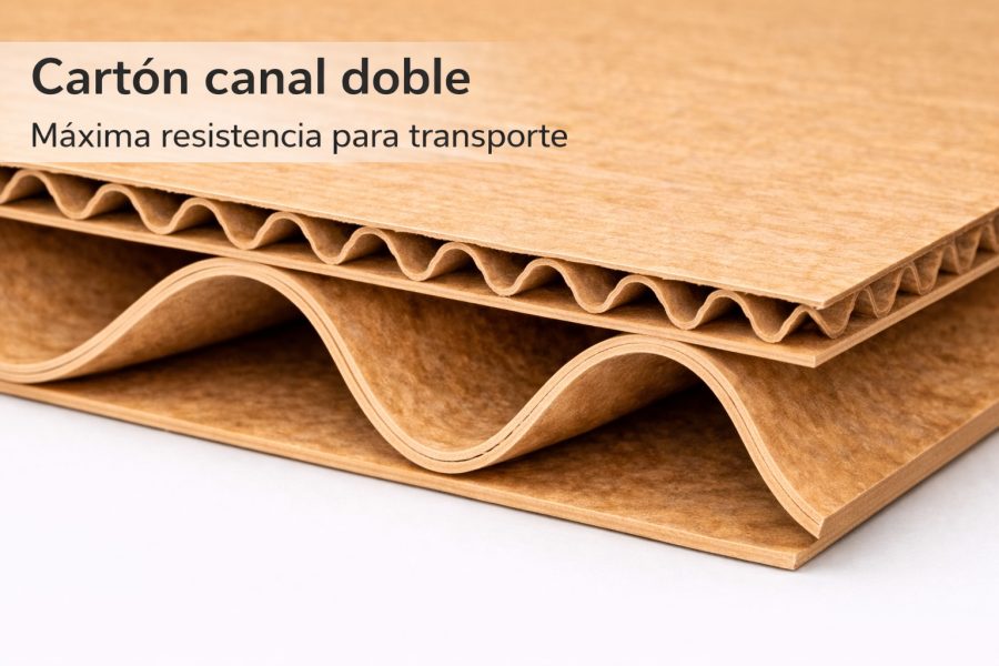 Detalle cartón canal doble alta resistencia Detalle de cartón canal doble con onda pequeña y onda grande para cajas de alta resistencia