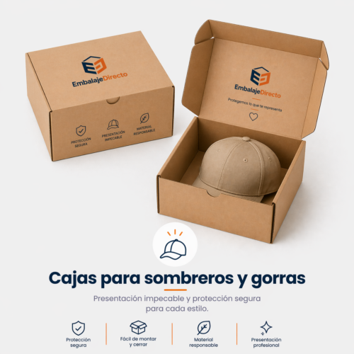 Cajas para sombreros y gorras | Embalaje Directo Cajas de cartón para sombreros y gorras resistentes para ecommerce