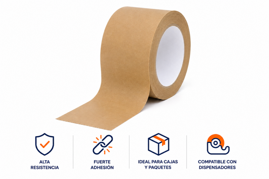 Cinta adhesiva papel kraft 50m x 48mm características Cinta adhesiva papel kraft 50m x 48mm alta resistencia