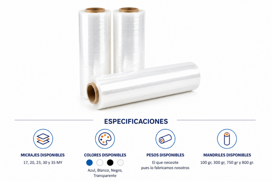 Especificaciones técnicas del film estirable manual transparente