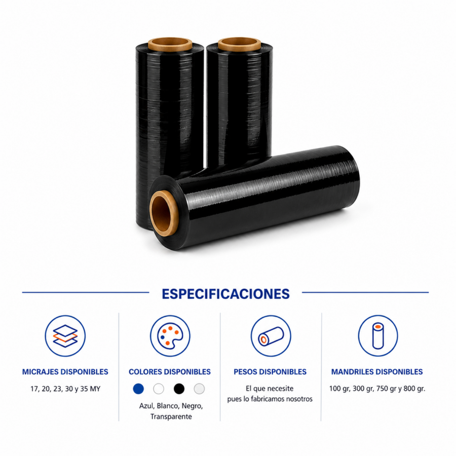 Especificaciones técnicas del film estirable manual negro