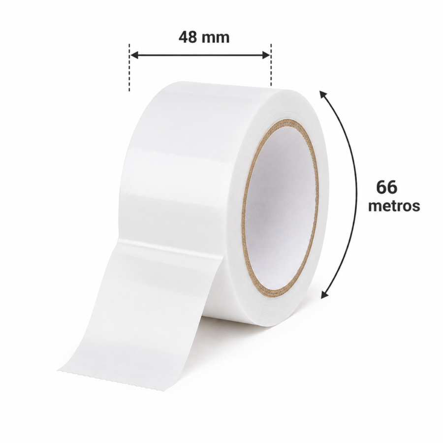 Precinto blanco adhesivo 66 metros x 48 mm con medidas