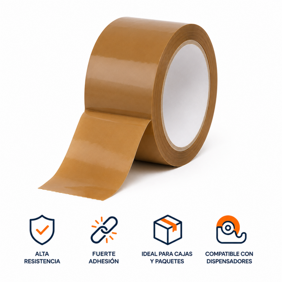 Precinto marrón resistente para embalaje profesional Precinto marrón adhesivo 48 mm x 66 metros con iconos de características