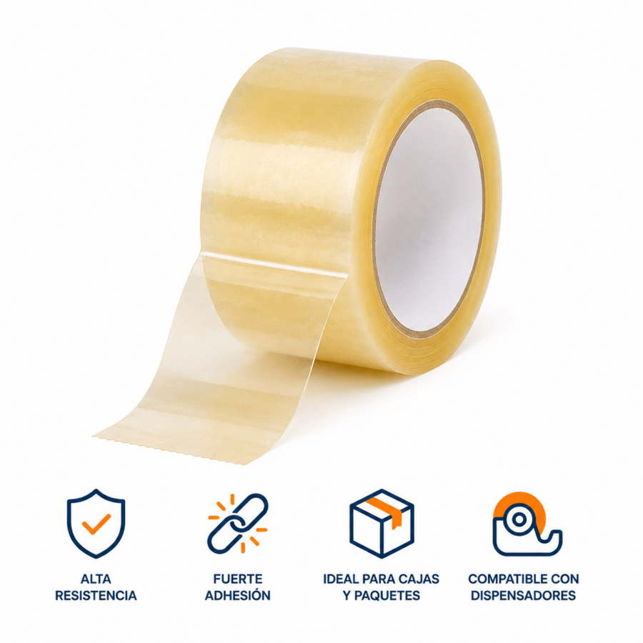 Precinto transparente para embalaje profesional Precinto transparente adhesivo 48 mm x 66 metros con iconos de características