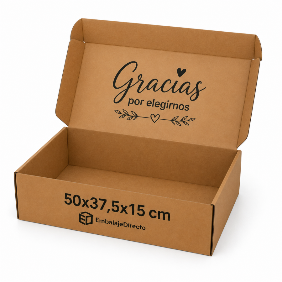 Caja para flores 50x37,5x15 cm con impresión interior personalizada Caja automontable para flores 50x37,5x15 cm con impresión interior Gracias por elegirnos en la tapa