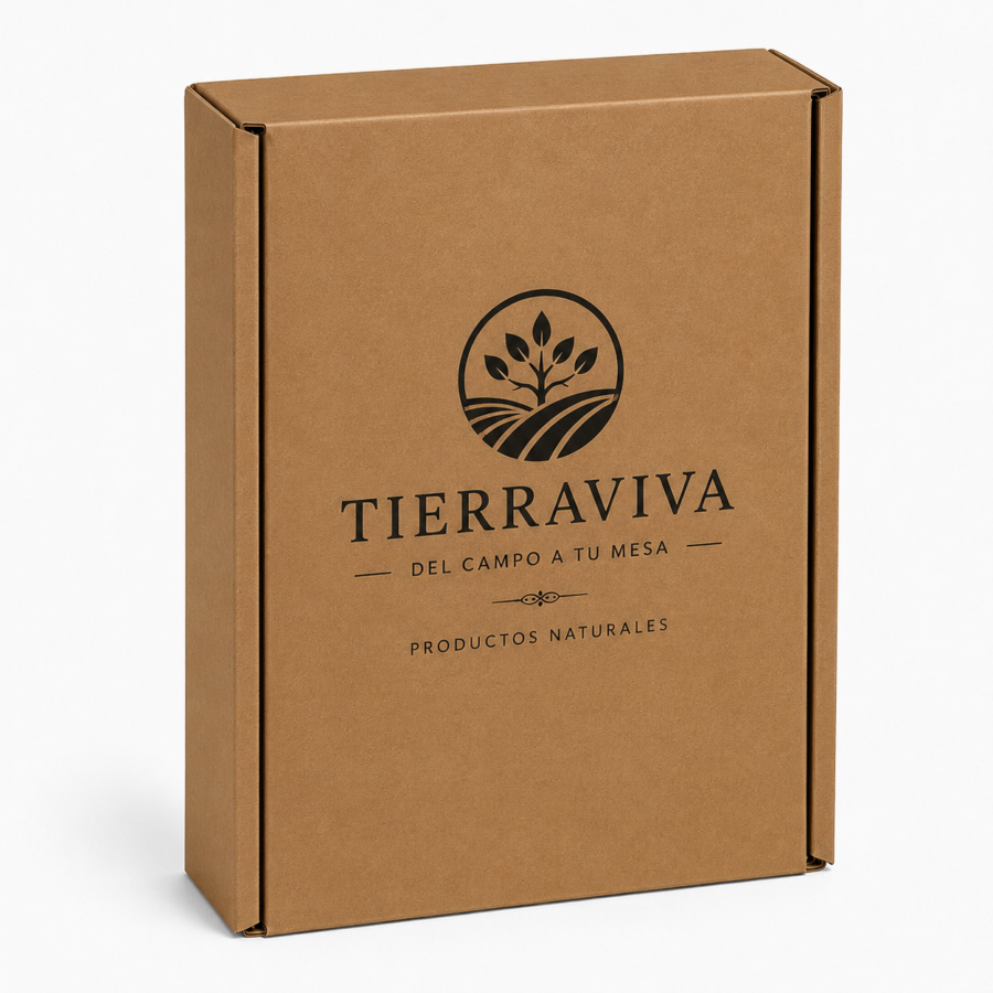 Caja automontable kraft personalizada para productos naturales | Embalaje Directo Caja automontable de cartón kraft personalizada con impresión a una tinta negra para productos naturales y alimentación gourmet