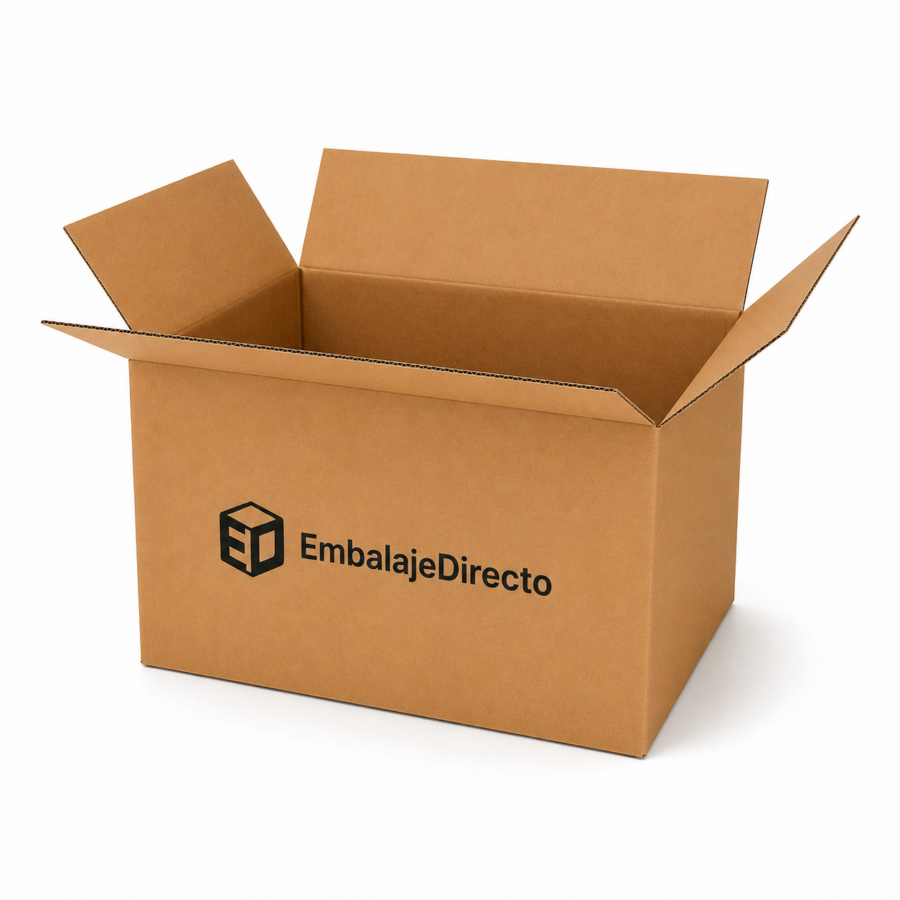 Caja de Cartón 40x40x30 cm Abierta | Caja 4 Solapas Canal Doble Caja de cartón de cuatro solapas 40x40x30 cm abierta fabricada en cartón kraft de canal doble para embalaje y envíos.