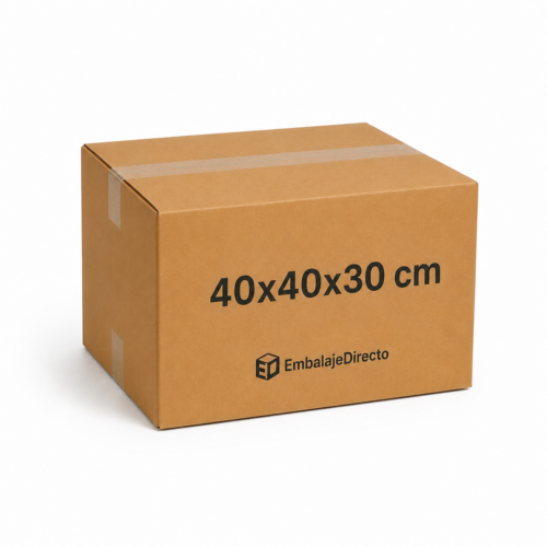 Caja de Cartón 40x40x30 cm | Caja de 4 Solapas Canal Doble | Embalaje Directo Cajas de cartón 40x40x30 B1 de 4 solapas para almacenaje, mudanzas y envíos.