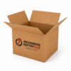 Caja de cartón kraft de 4 solapas personalizada para empresa de recambios de automoción con impresión corporativa.