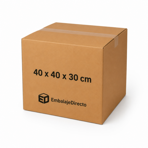Caja de cartón 40x40x30 cm de 4 solapas en color kraft para embalaje, almacenaje y envíos.