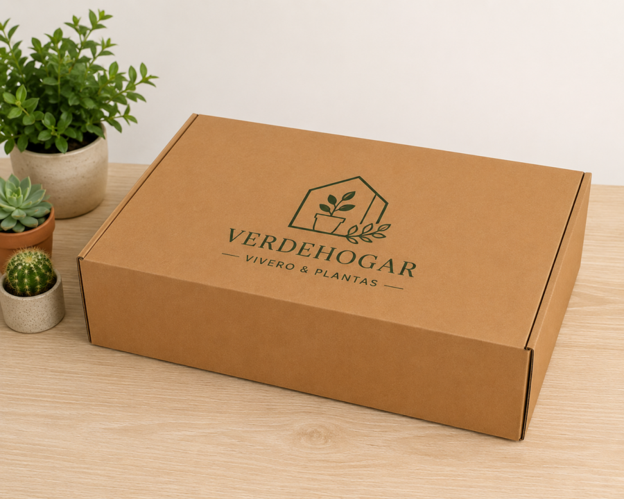 Caja para plantas y viveros personalizada 50x37,5x15 cm | Embalaje Directo Caja de cartón personalizada para plantas y viveros 50x37,5x15 cm con impresión corporativa