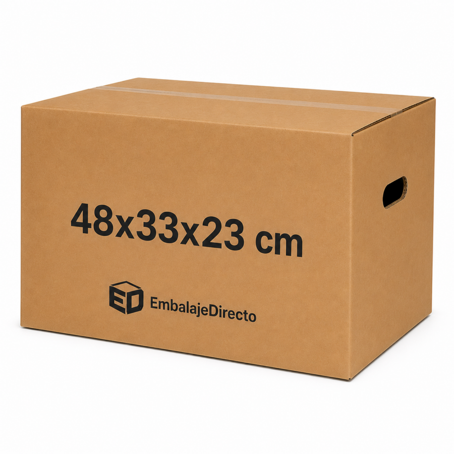 Caja para frutas y verduras 48x33x23 cm Caja para frutas y verduras 48x33x23 cm de cartón con asas laterales Embalaje Directo