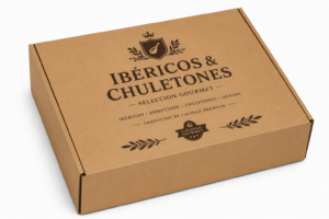 Caja personalizada para ibéricos y chuletones 40x34,5x13,5 cm con impresión gourmet premium