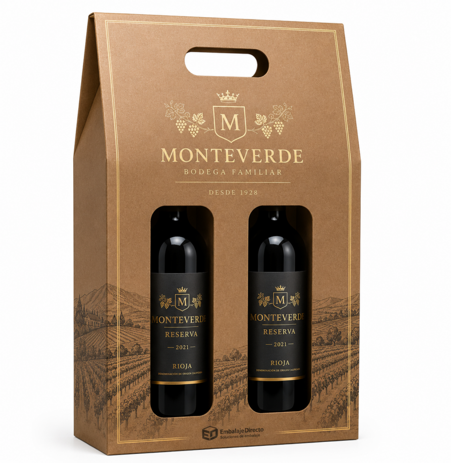 Caja para 2 botellas de vino personalizada premium 18x8,5x40 cm Caja para 2 botellas de vino personalizada 18x8,5x40 cm para bodegas y regalos gourmet