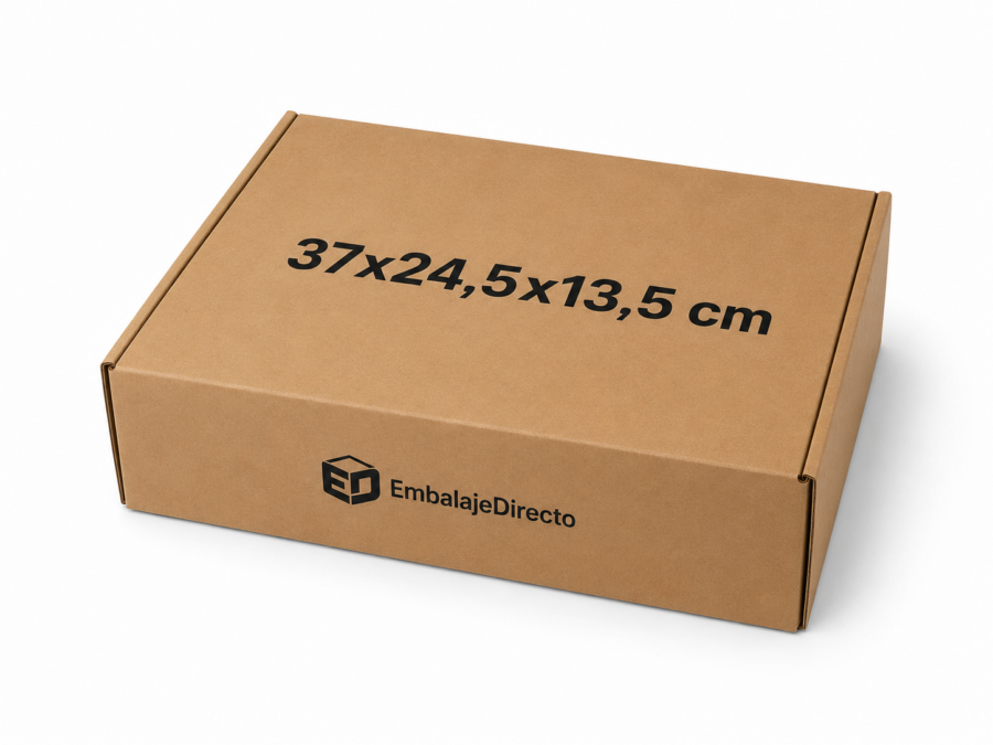 Caja para Bolsos 37x24,5x13,5 cm Caja para bolsos 37x24,5x13,5 cm de cartón kraft con medidas impresas