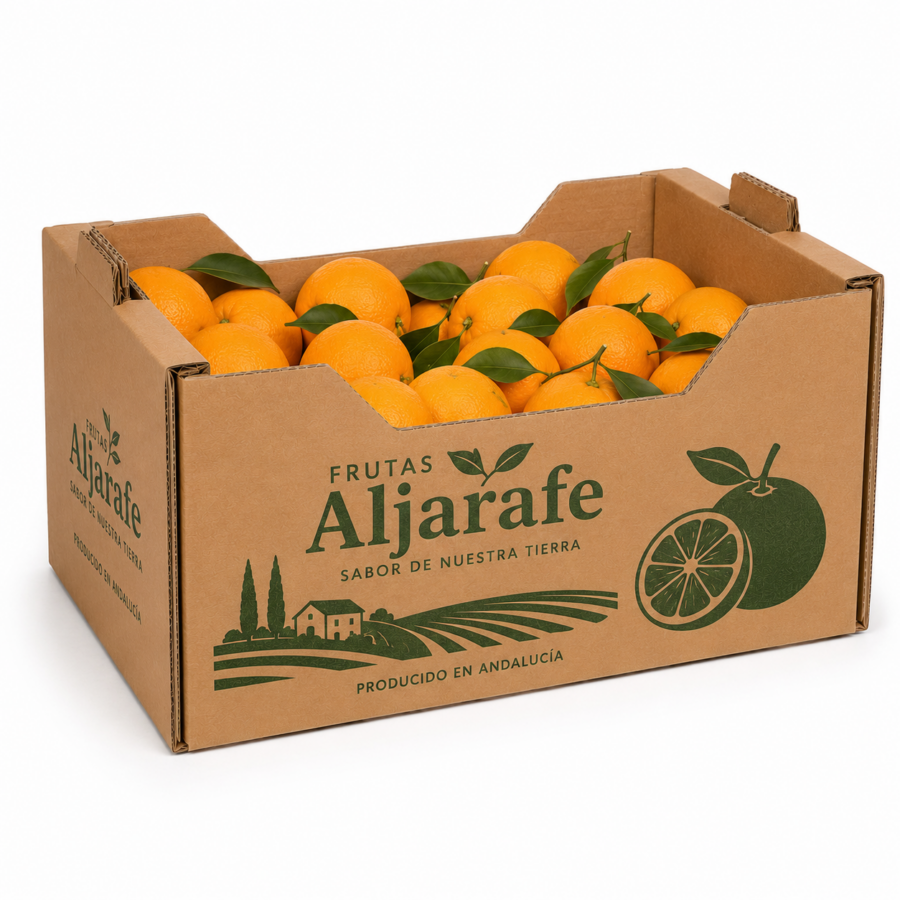 Caja para frutas y verduras 60x40x20 cm con naranjas e impresión personalizada