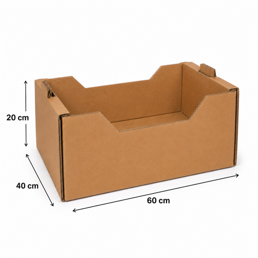 Medidas de caja para frutas y verduras 60x40x20 cm de cartón kraft