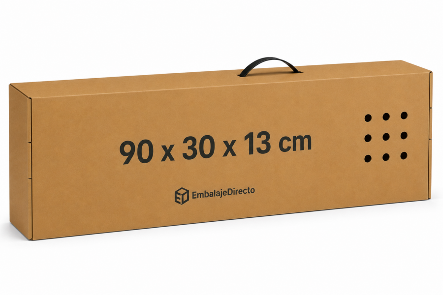 Caja para jamón 90x30x13 cm con asa Caja para jamón 90x30x13 cm con asa y perforaciones de ventilación