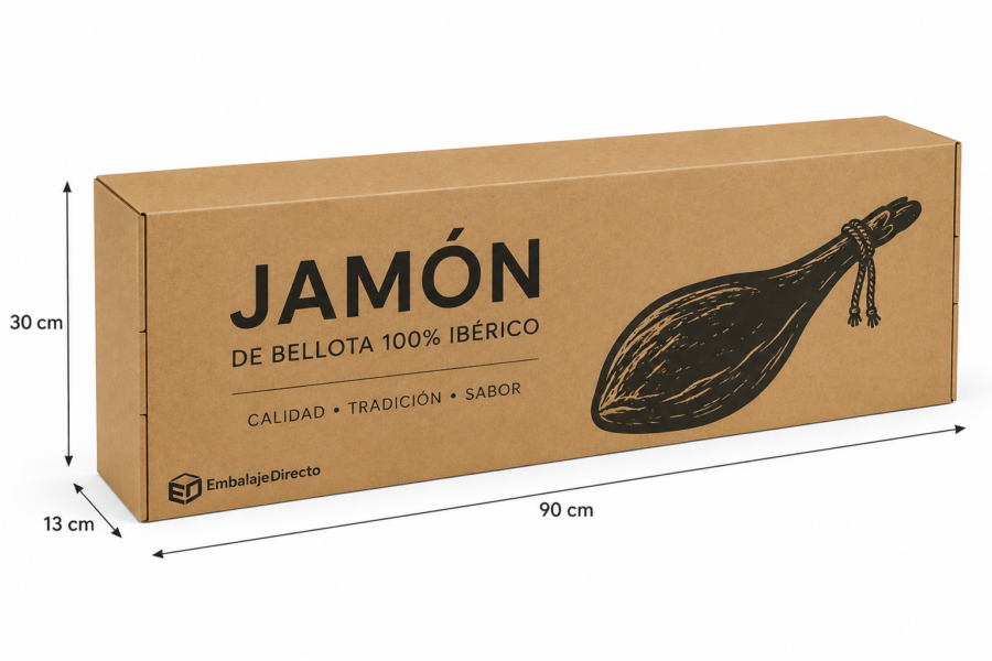 Caja para jamón con impresión flexográfica Caja para jamón 90x30x13 cm con impresión flexográfica a una tinta