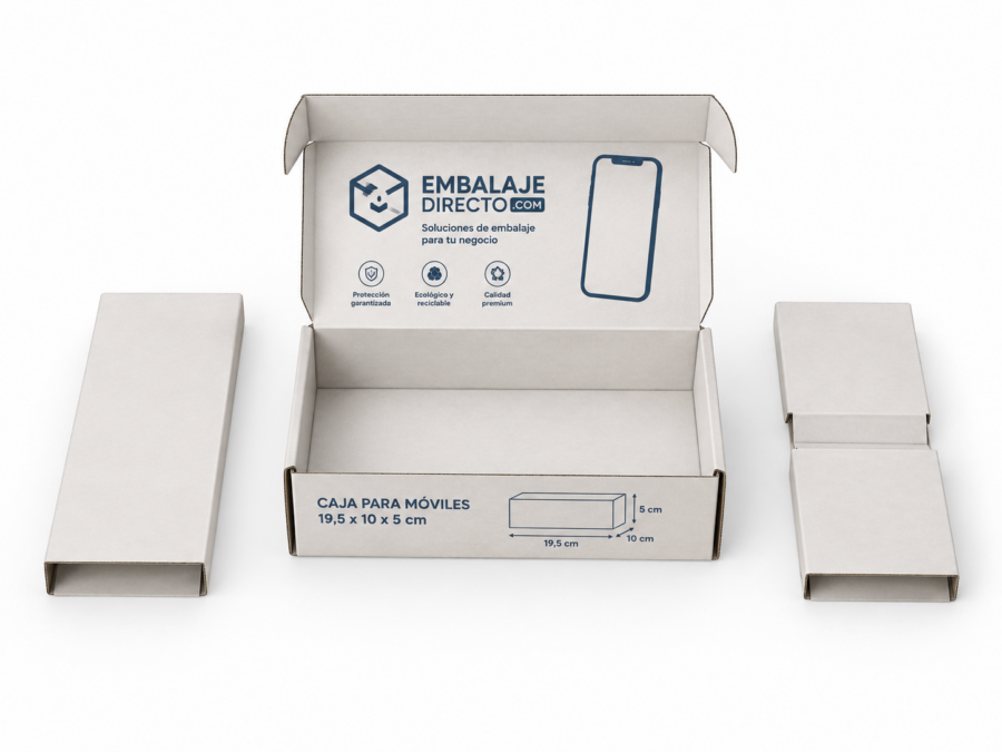 Caja para móviles con accesorios interiores 19,5x10x5 cm Caja para móviles 19,5x10x5 cm con accesorios interiores desmontables para smartphones reacondicionados