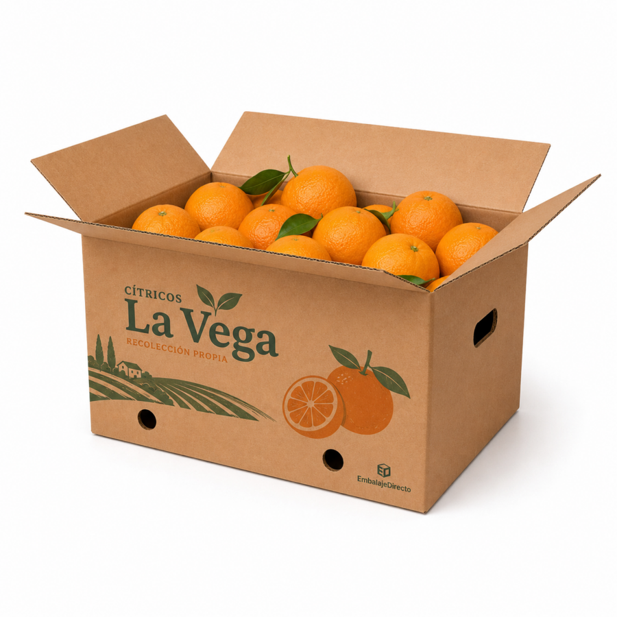 Caja para naranjas 48x32x27 cm personalizada con naranjas frescas