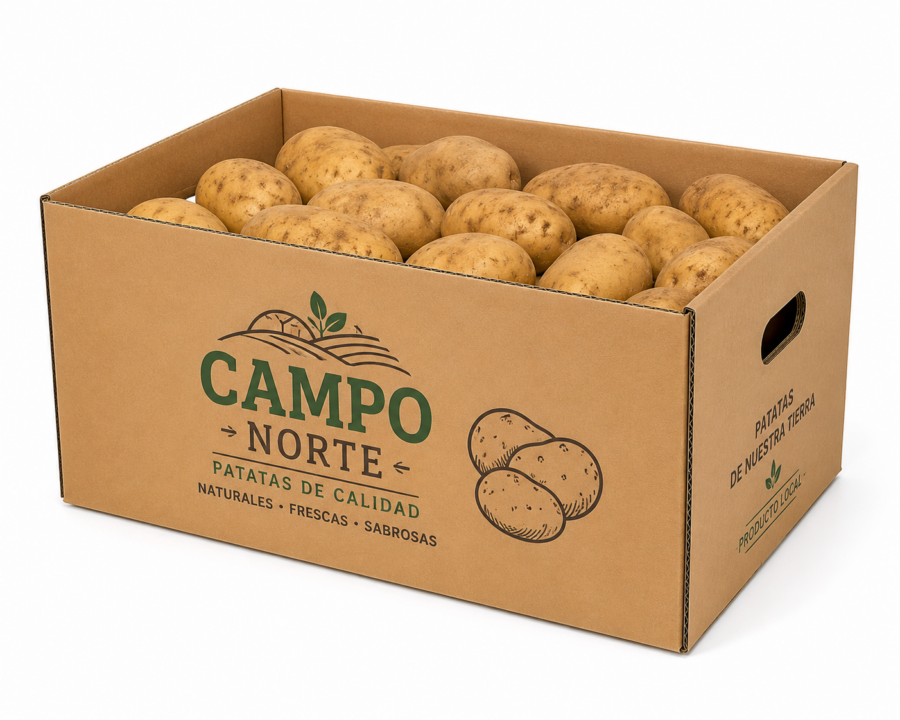 Caja personalizada para patatas 48x33x23 cm Caja para frutas y verduras 48x33x23 cm personalizada para patatas con producto en su interior
