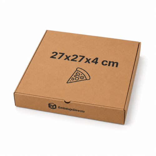 Caja para pizza 27x27x4 cm de cartón kraft Caja para pizza 27x27x4 cm fabricada en cartón kraft para transporte y delivery de pizzas