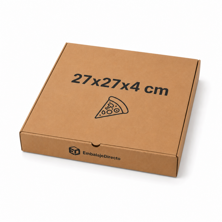 Caja para pizza 27x27x4 cm de cartón kraft Caja para pizza 27x27x4 cm fabricada en cartón kraft para transporte y delivery de pizzas