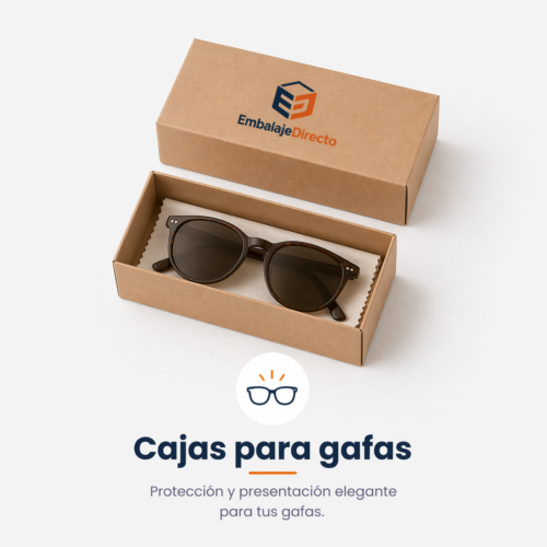 Caja Automontable para Gafas 18x8x5 cm Caja automontable para gafas 18x8x5 cm de cartón kraft con gafas de sol en su interior