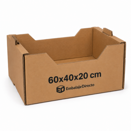 Caja para frutas y verduras 60x40x20 cm de cartón kraft resistente