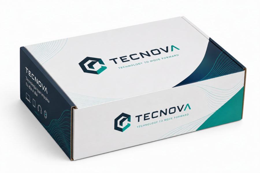 Caja automontable personalizada para tecnología | Embalaje Directo Caja automontable personalizada para productos tecnológicos de 32 x 21 x 8 cm con impresión offset digital de alta calidad