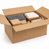 caja de cartón doble 79x59x40 cm abierta con productos y protección interior