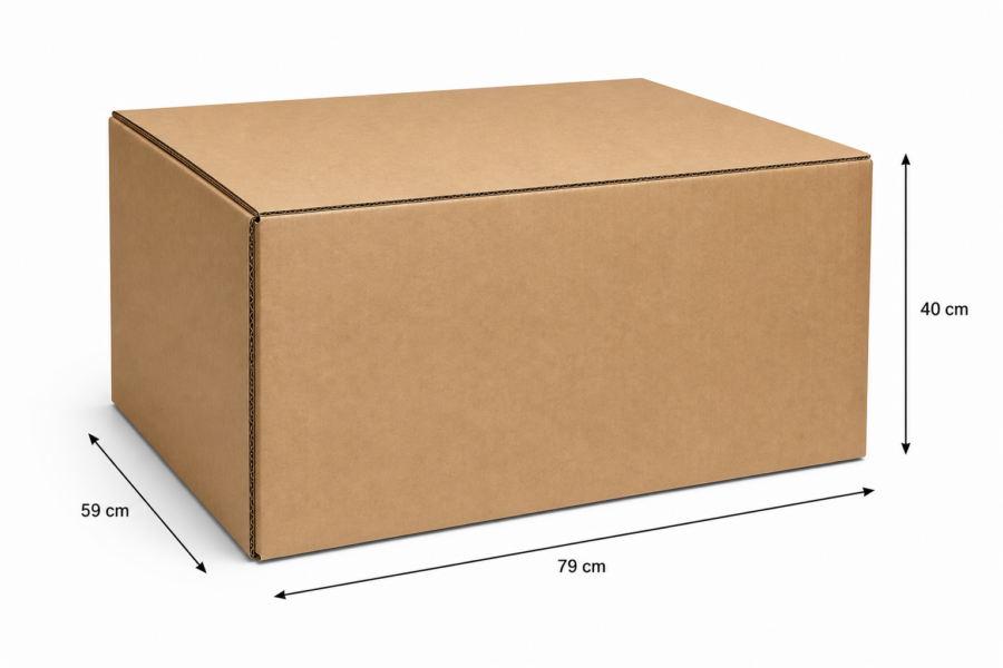caja de cartón doble 79x59x40 cm sin impresión con flechas de medidas