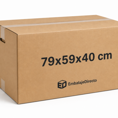 caja de cartón doble 79x59x40 cm kraft con medidas y logo Embalaje Directo