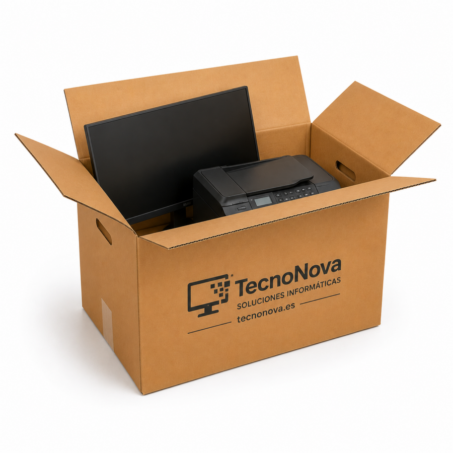 Caja logística B1 50x40x30 cm con gran capacidad | Embalaje Directo Caja logística B1 de cartón canal doble 50x40x30 cm con monitor e impresora en su interior