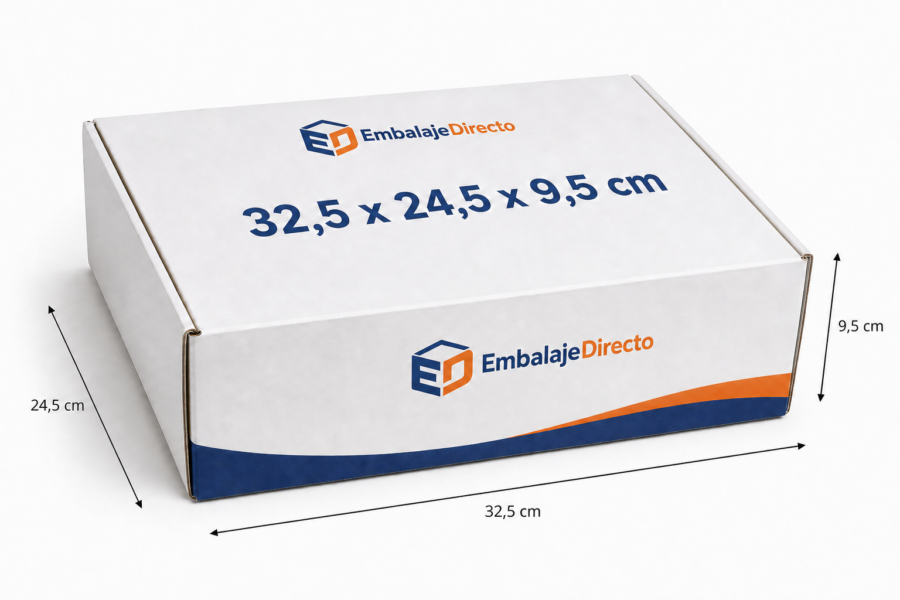 Caja para jamón ibérico loncheado con medidas 32,5 x 24,5 x 9,5 cm Caja para jamón ibérico loncheado 32,5 x 24,5 x 9,5 cm con flechas de medida