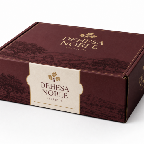 Caja personalizada para ibéricos Dehesa Noble packaging premium Caja personalizada para jamón ibérico loncheado con diseño premium de ibéricos