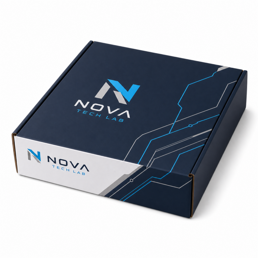 Caja automontable personalizada para tecnología premium Nova Tech Lab Caja automontable personalizada para tecnología premium Nova Tech Lab