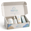 Caja para cosmética y farmacia abierta personalizada VitaNube Caja para cosmética y farmacia 25x18,5x9,5 cm abierta con productos de parafarmacia
