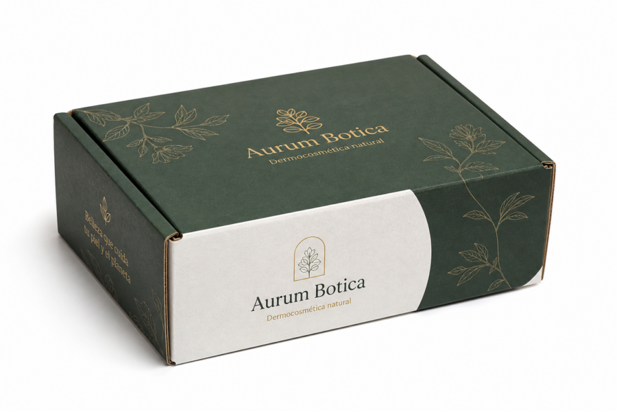 Caja para cosmética y farmacia cerrada personalizada Aurum Botica Caja para cosmética y farmacia 25x18,5x9,5 cm cerrada personalizada para marca premium