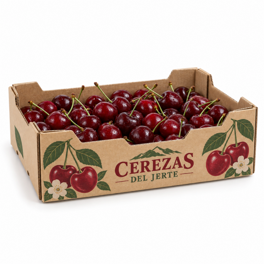 Caja para 2 kg de cerezas personalizada CEREZAS DEL JERTE Caja para 2 kg de cerezas personalizada con impresión digital a color