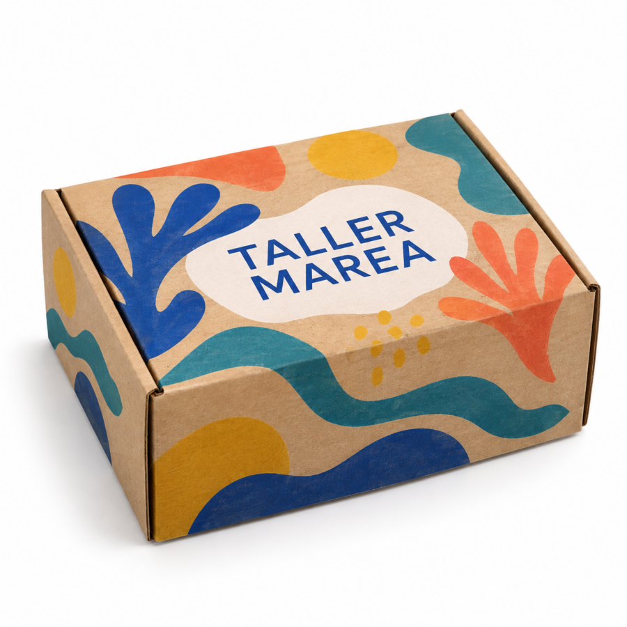 Caja automontable con impresión digital a todo color Caja automontable para envíos ecommerce con impresión digital a todo color Taller Marea